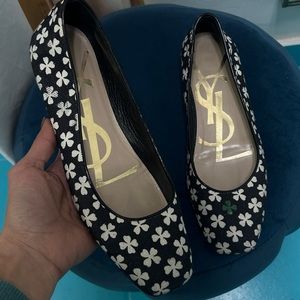 Yves Saint Laurent Canvas Printed Square Toe Ballerina